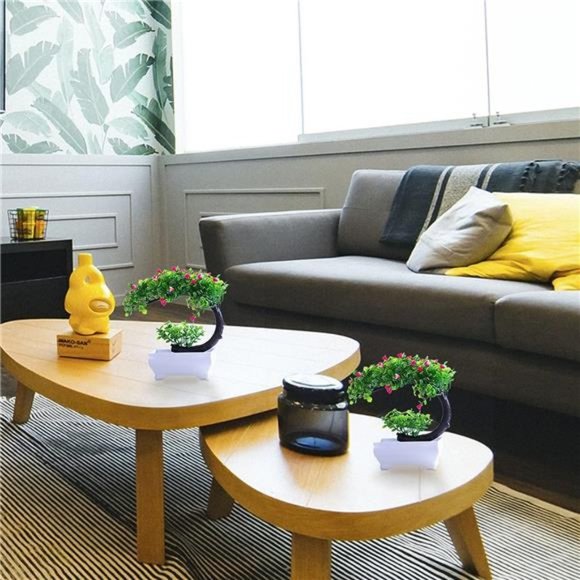 Artificial BonsaiTree Faux Potted Plant with White Pot-Mini-8Inch Tall(Rose Red) - Picture 6 of 7